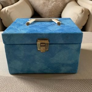 Vintage Blue Quilted Handled Cosmetic /Jewelry Vanity Case